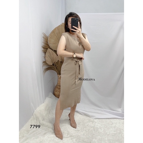 MDLV 7799 HERMOSA KNIT DRESS KOREA RAJUT LONG DRESS RAJUT PREMIUM DRESS SLIDE SAMPING FASHION IMPORT