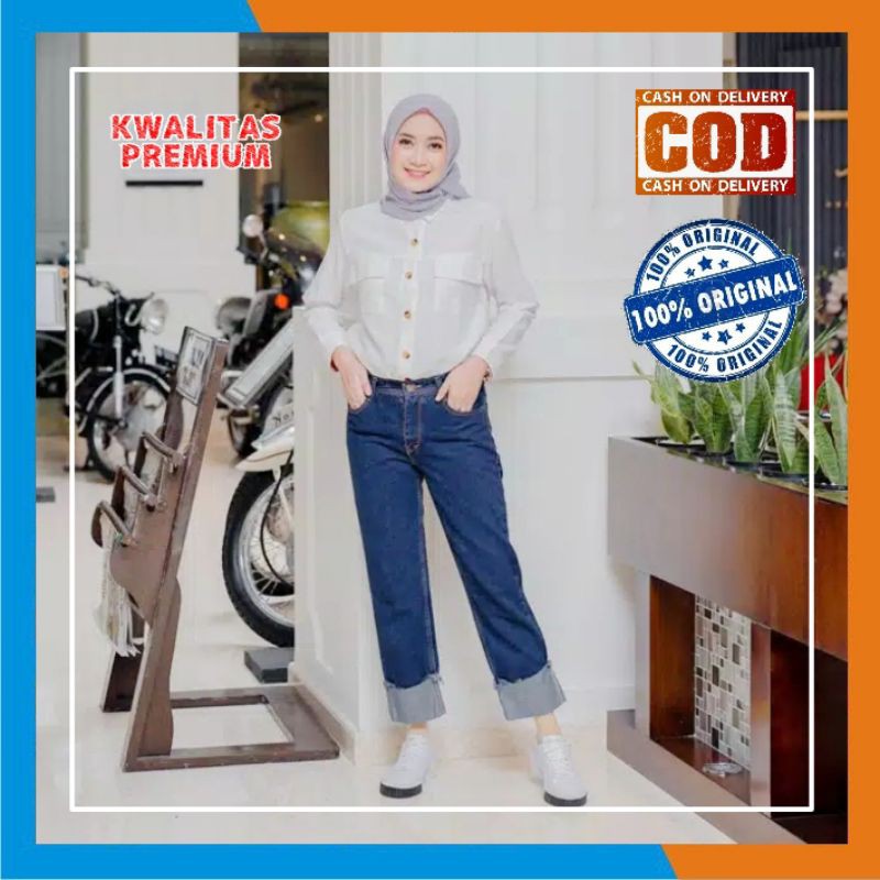 CELANA JEANS WANITA BOYFRIEND ELEONORA | MODEL LIPAT BAWAH