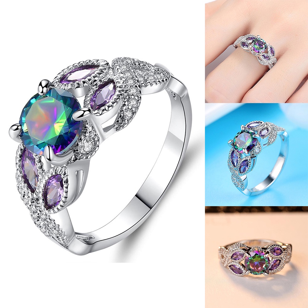 Hu Hu Hu Hu Hu Alat Bantu Pasang Kacamata♡ Cincin Lapis Silver Dengan Berlian Imitasi Warna-Warni Gaya Eropa Untuk Wanita