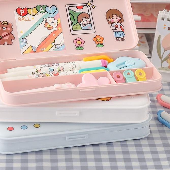 

【READY】 Kotak Pensil Pastel Sekat Korean Stuff Aesthetic Scrapbook Jurnal Bujo DIY Pencil Case- s12 !