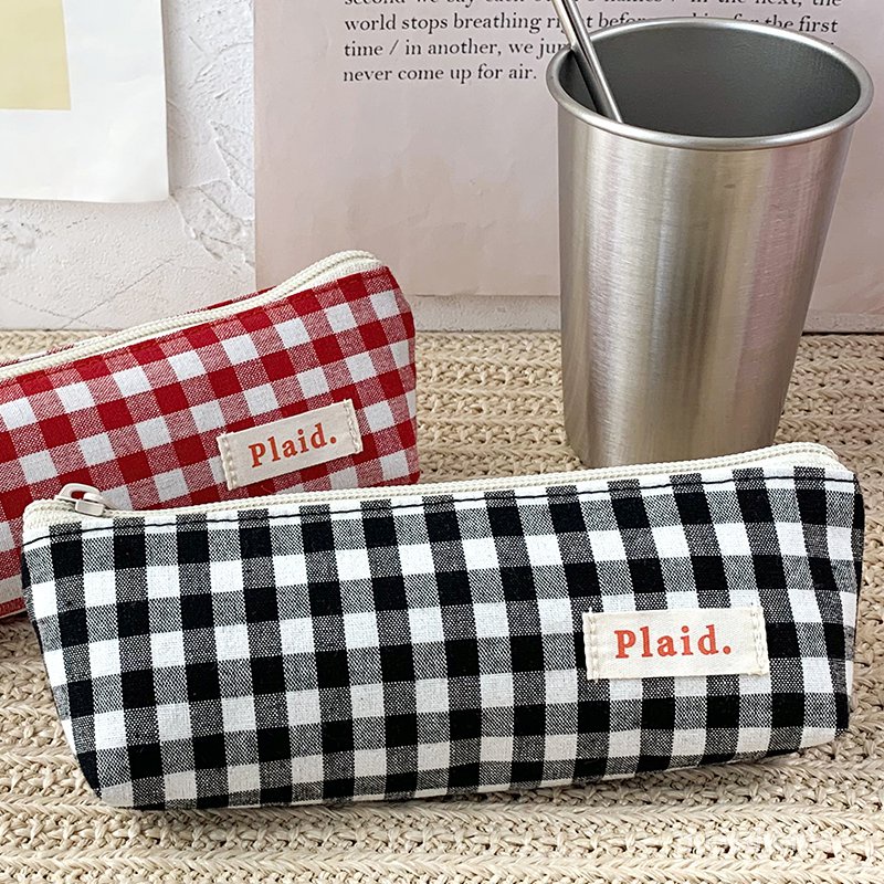 

AGOEE-Plaid Color Pen Pencil Bag Case Cotton Cloth Made Basic Lattice Storage Pouch for Pens Stationery Ma