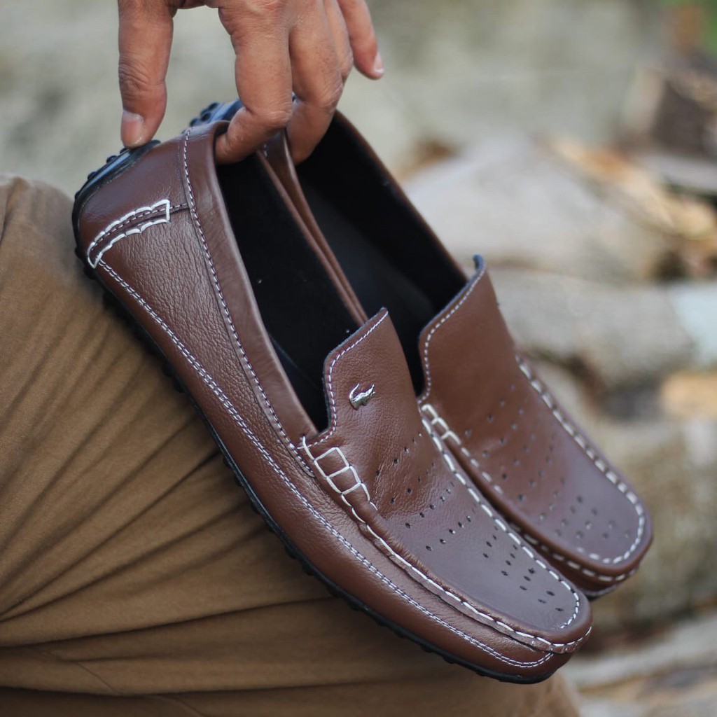 Sepatu Slip On Slop Pria Kulit Asli LACOSTE OPEK RAJUT Original Handmade Bandung