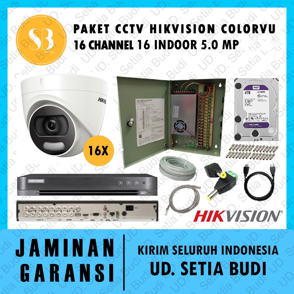 Paket CCTV Hikvision Colorvu 16 Channel 16 Indoor 5.0 MP