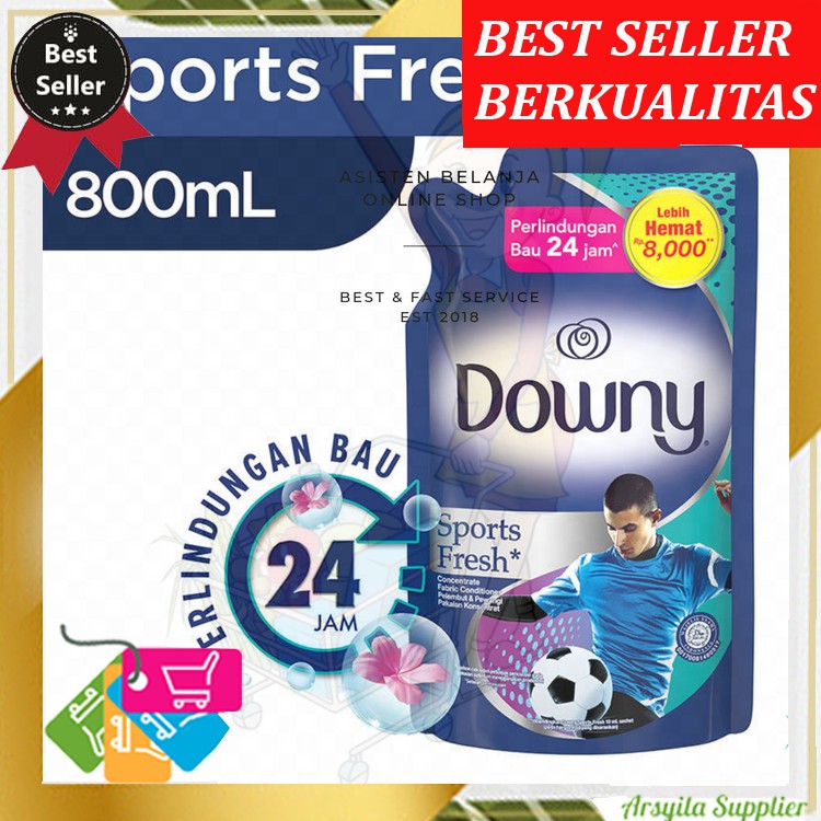 DOWNY Sports Fresh Refil 800ml Softener Pakaian Perlindungan Bau 24jam