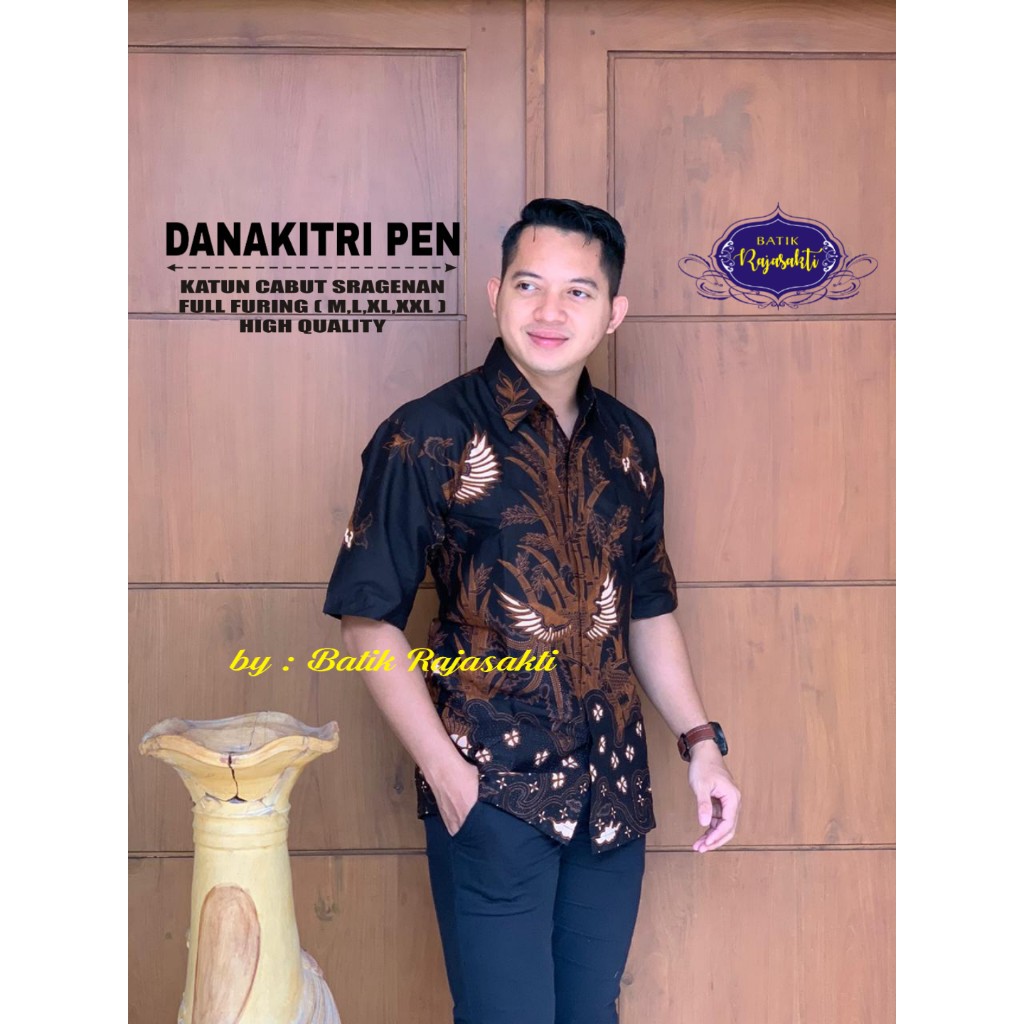 DANAKITRI PEN Atasan Baju Kemeja Batik Pria Lengan Pendek PREMIUM LAPIS FURING Rajasakti SOLO