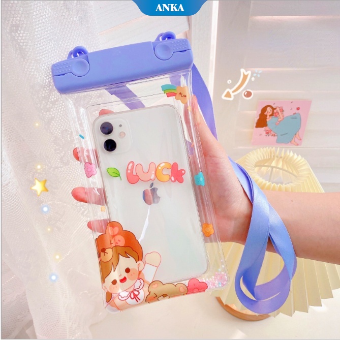 Kartun Lucu Transparan Musim Panas Kolam Renang Luar Ruangan Ponsel Anti-hilang Tas Tahan Air Tas Ponsel Bawah Air Tas Plastik Airbag Shockproof Tas Ponsel Tas Gantung