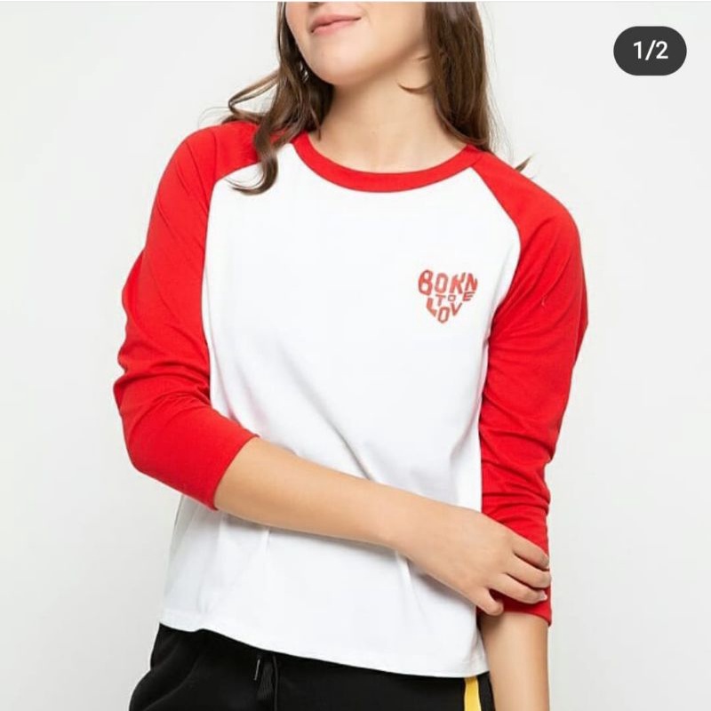 Kaos Raglan Nevada Putih - Merah