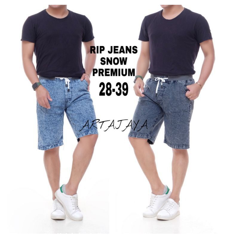 Celana  Pendek Pria Jeans Kolor Rip Pinggang Karet