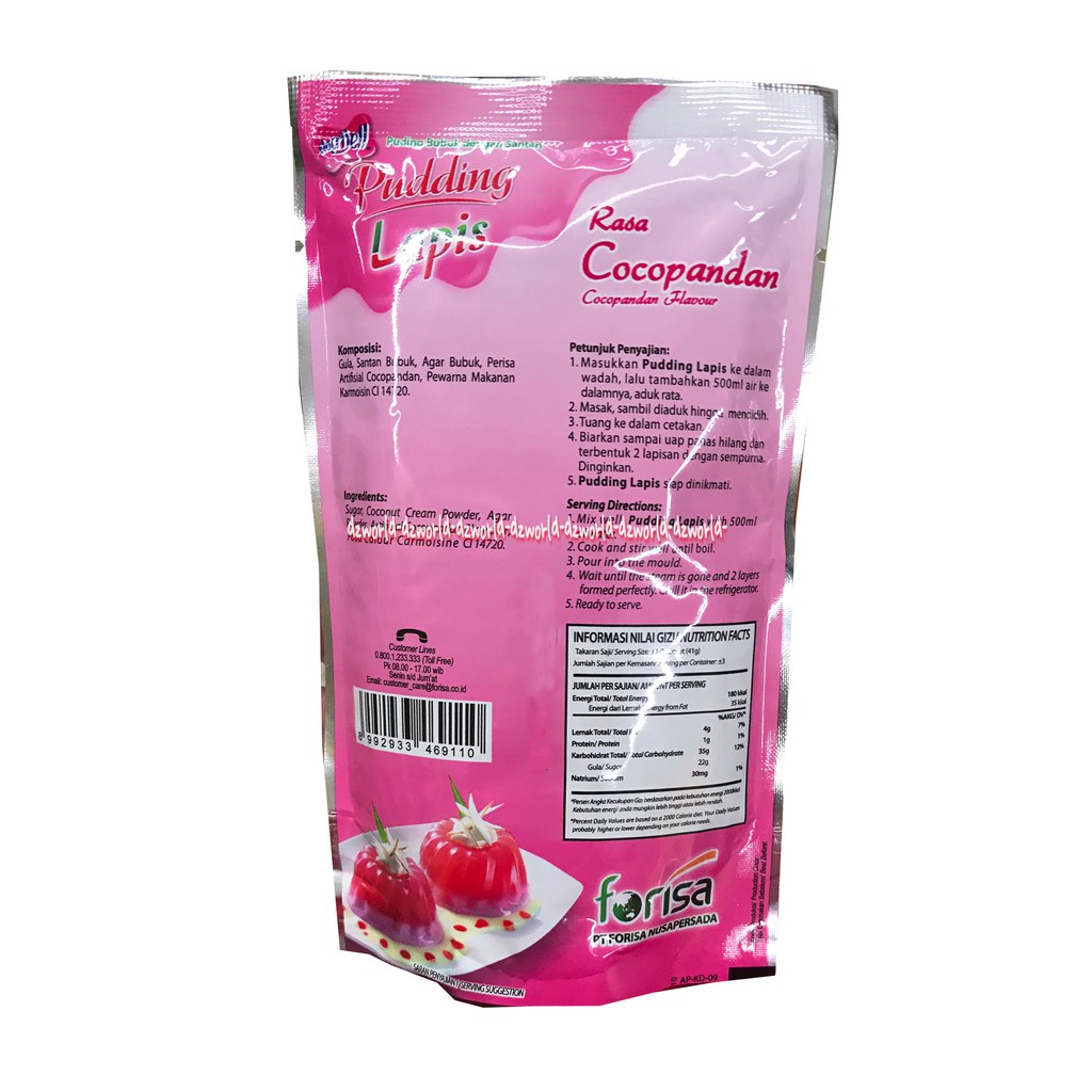 Nutrijell Pudding Lapis Rasa Cocopandan Pink Flavour 110gr Puding Instan