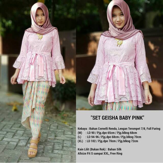 KEBAYA COUPLE/KEBAYA MODERN/KEBAYA BRUKAT/BROKAT/KAIN LILIT/SET GEISHA BABY PINK
