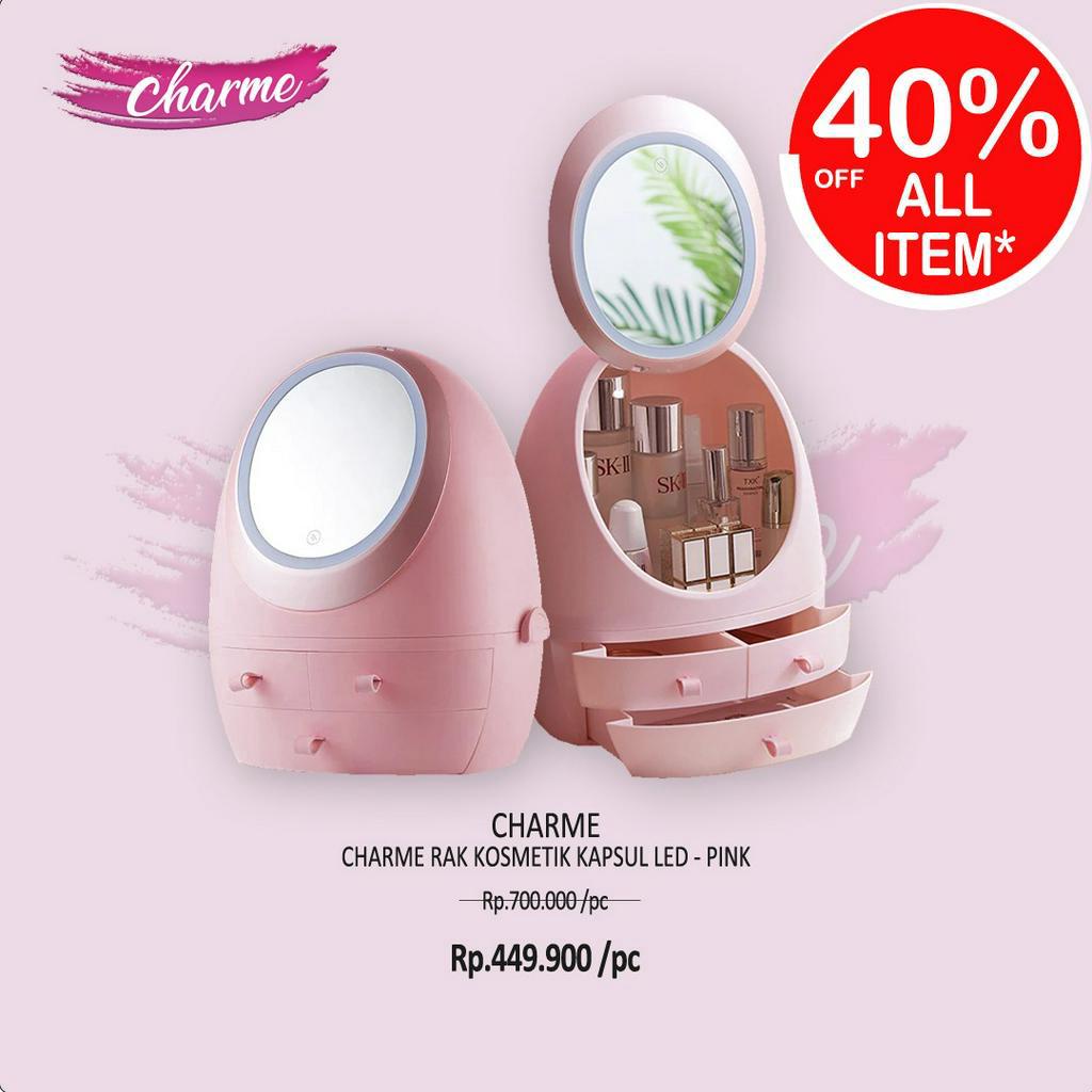 (READY &amp; ORI) Charme Rak Kosmetik Kapsul LED Putih / Pink / Hijau rak make up makeup dinding unik viral