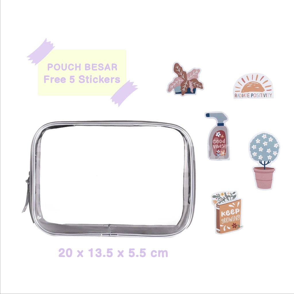 Shifra Pouch Tempat Kosmetik Mika Small Medium Large Pink dan Black (Free Stickers)