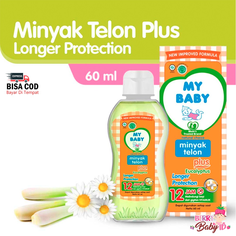 My Baby Minyak Telon Plus Longer Protection 60 ml Telon Bayi 60ml Eucalyptus Anti Nyamuk 12 Jam Berry Mart