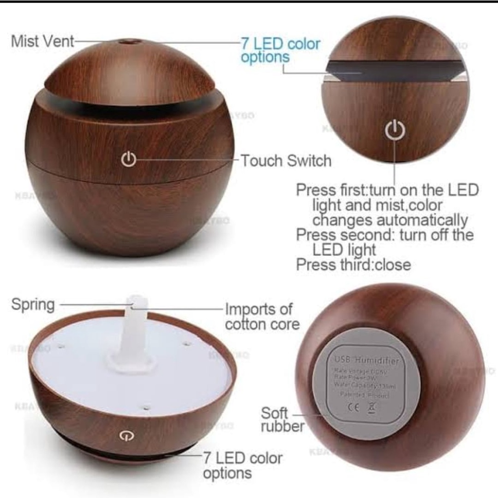 Humidifier Diffuser Ultrasonic Aroma Terapi Desain Kayu 130ML