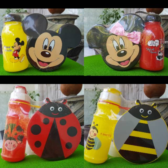 TERMURAH SET LUNCH BOX + BOTOL MINUM KARAKTER / MICKEY MINNIE MOUSE / KUMBANG / KOTAK MAKAN SEKAT