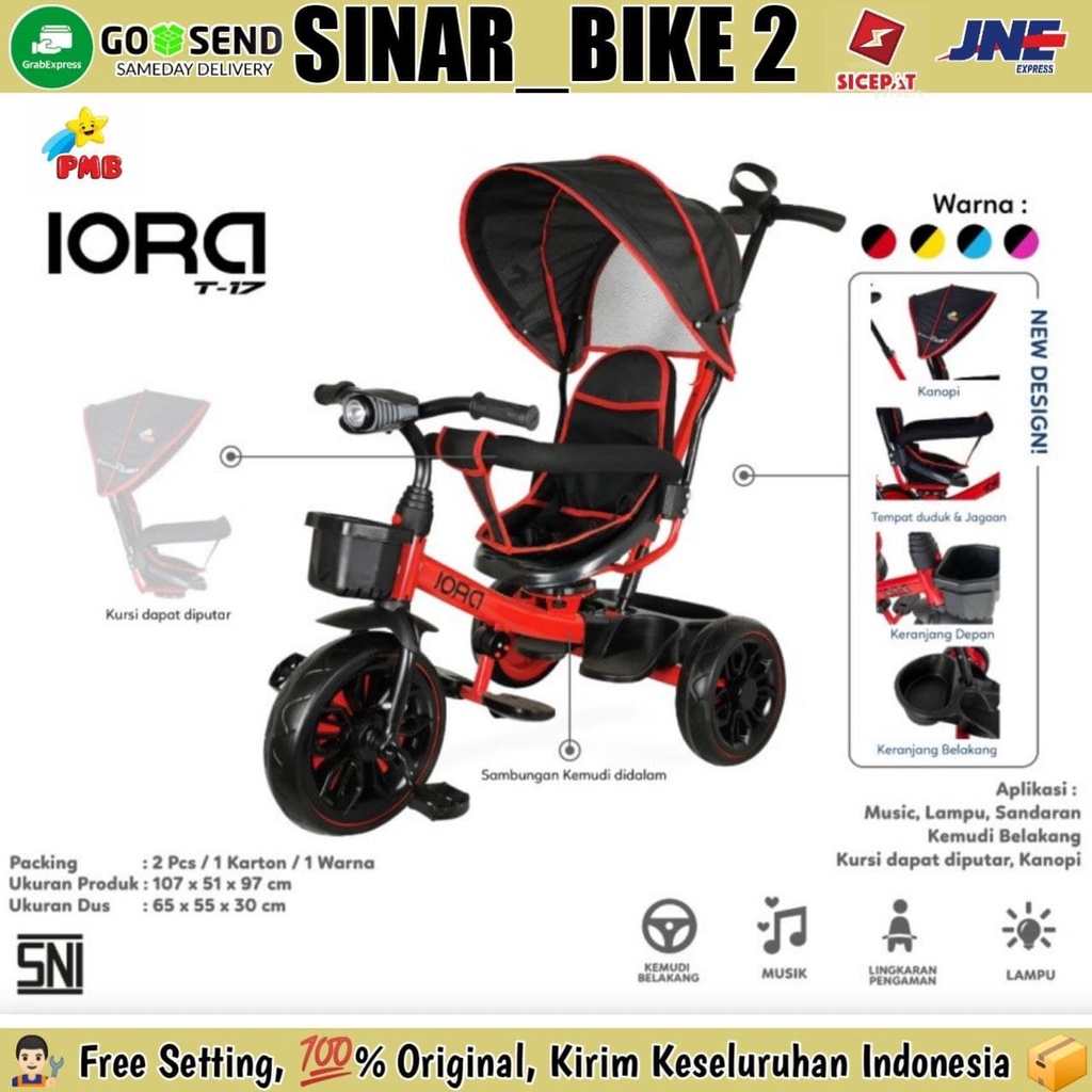 Sepeda Anak Roda Tiga Tricycle Pmb Iora T17 Fitur Lengkap