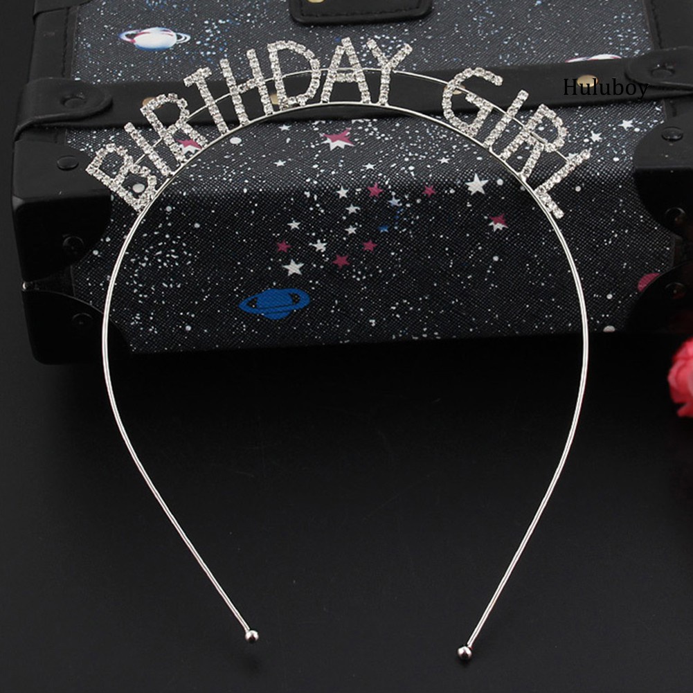 HLB~Metal Rhinestone Inlaid Headband Birthday Girl Hair Hoop Party Crown Supplies