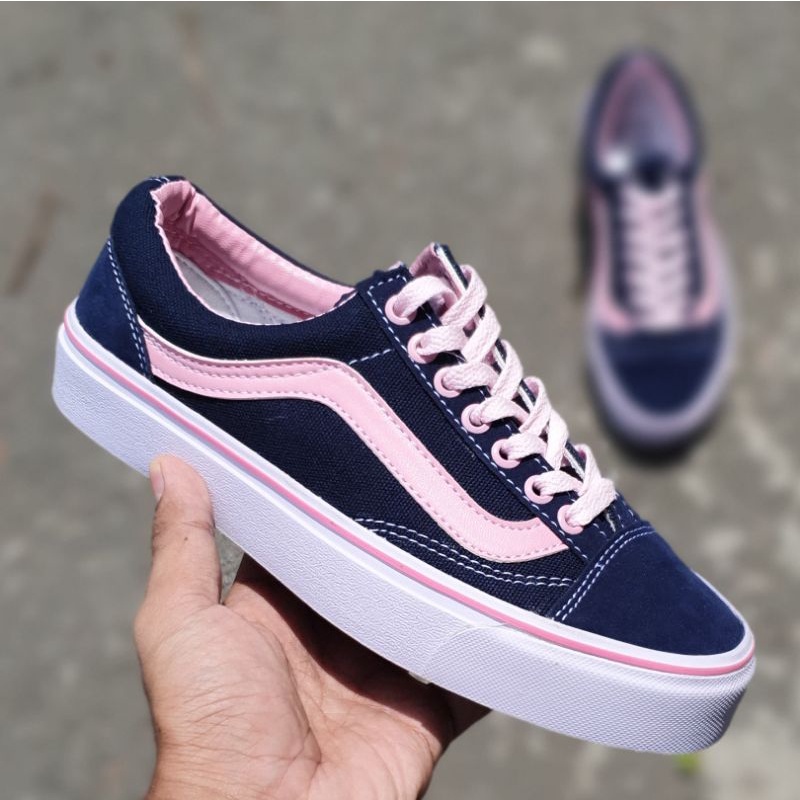 Sepatu Tali oldskool BW/hitam pink/navy pink/hitam abu 36 - 43