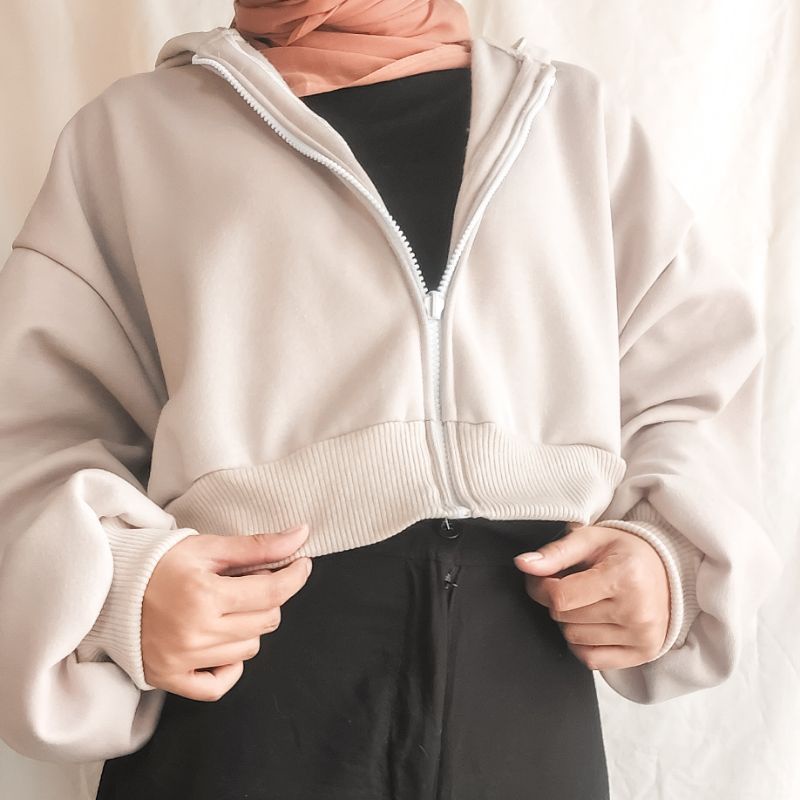 BAJU JAKET CROP WANITA PEREMPUAN OVERSIZE LENGAN BALON VIRAL