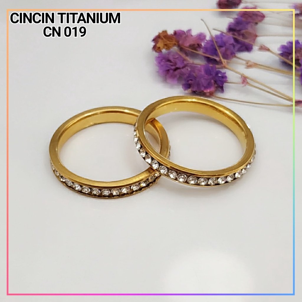 Cincin Titanium/stainless steel couple harga/1biji cincin dewasa permata full lapis emas gold CN 019