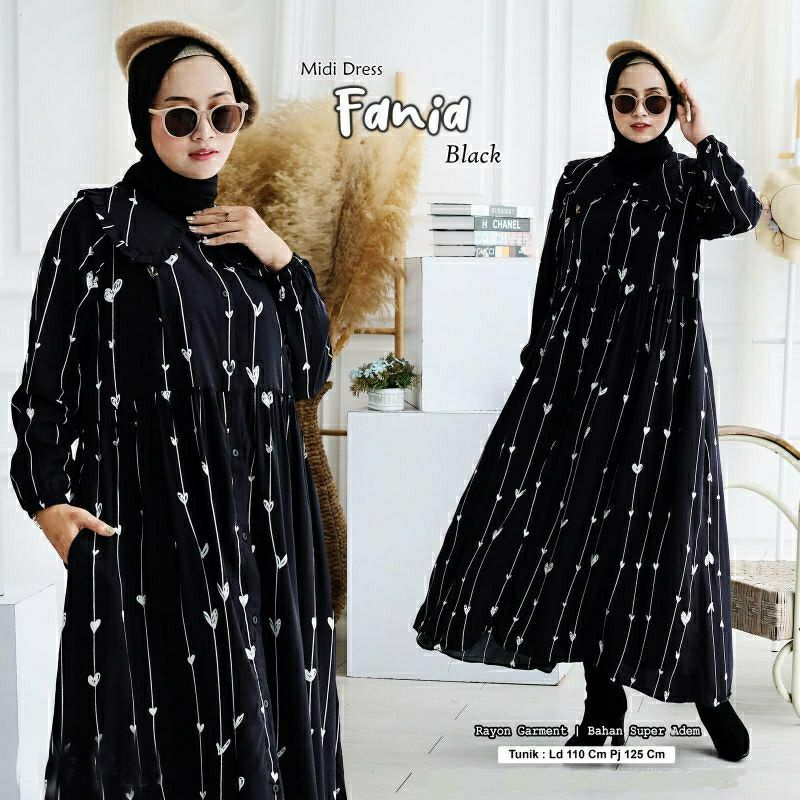 FANIA MIDI DRESS / MIDI DRESS RAYON MOTIF KEKINIAN / MID DRESS BUSUI / GAMIS MIDI / GAMIS RAYON / GA