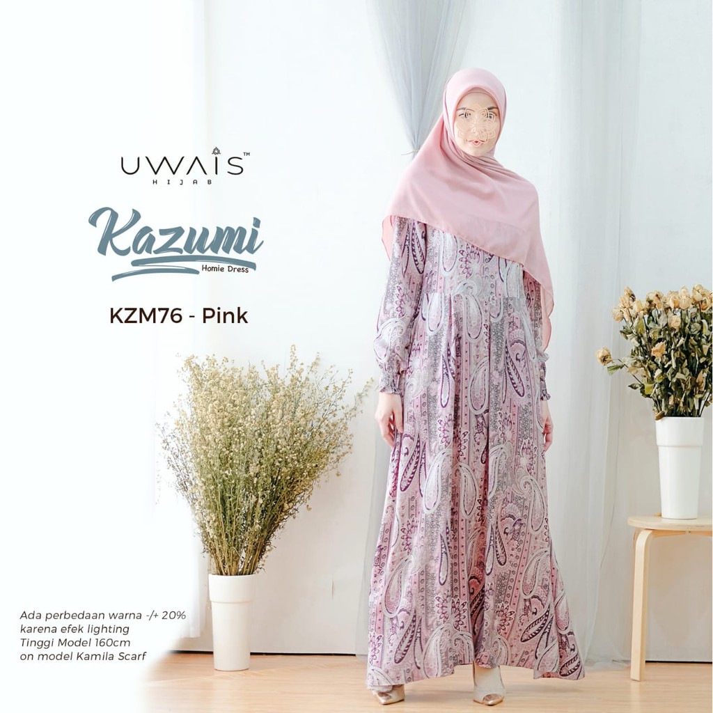 GAMIS SYARI LONG DRESS FASHION MUSLIM KAZUMI KATUN RAYON MOTIF UWAIS HIJAB HOMEY HOME WEAR TERBARU