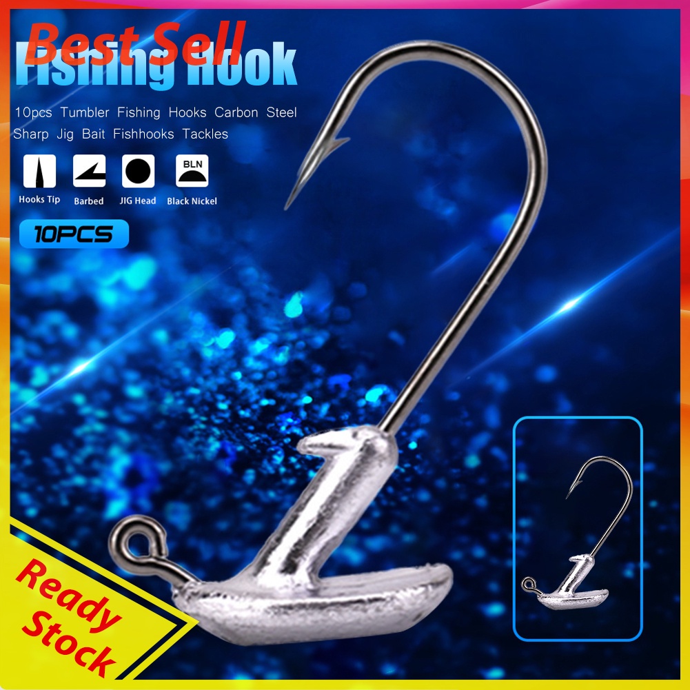 10pcs Tumbler Fishing Hooks Carbon Steel Sharp Jig Bait Fishhooks Tackles