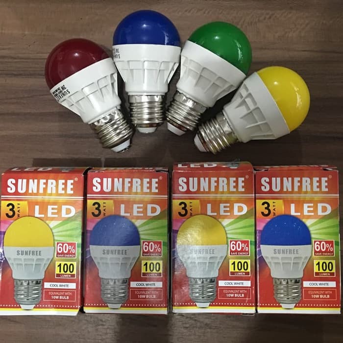 Lampu LED Warna 3W Biru Merah Hijau Kuning Tidur Hiasan Sunfree