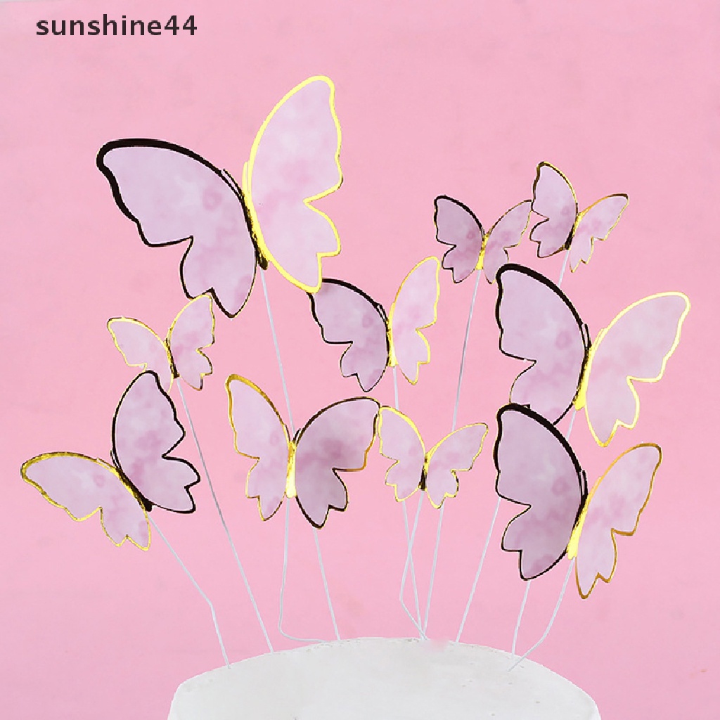 Sunshine Hiasan Topper Kue Ulang Tahun Bentuk Kupu-Kupu Ungu / Pink Handmade