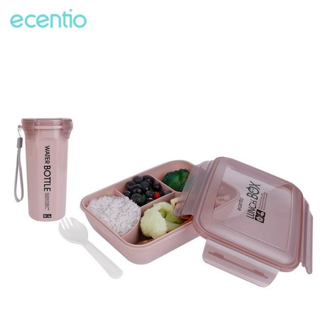 

Baru! Ecentio 4Grid Kotak Makan Siang Dengan Botol Air Lunch Box Set 1100Ml - Merah
