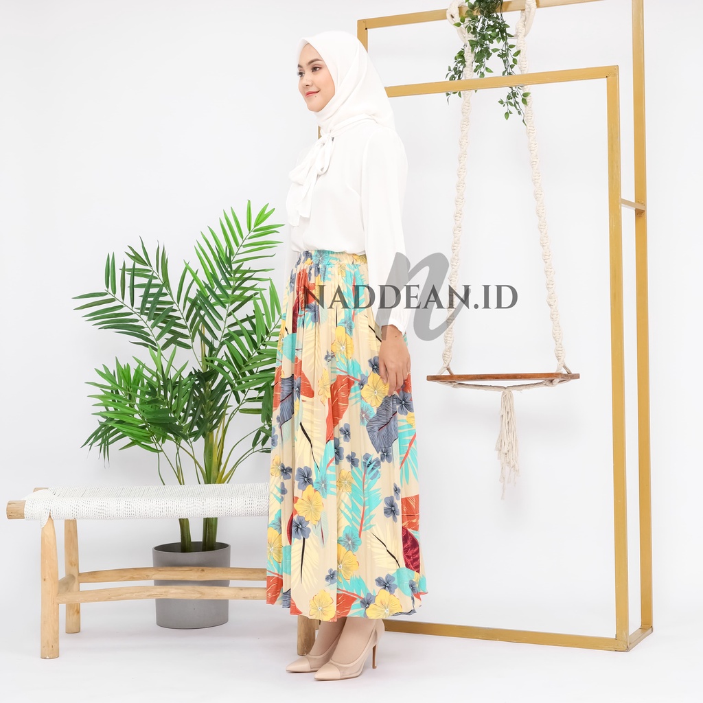 Rok Plisket Prisket Pastel/ Rok Import / Rok Bunga / Maxi Skirt Motif Bunga Floral Kuning