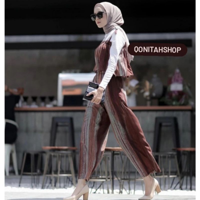 Jumpsuit Tribal Bunga Bisa Pilih, Jumpsuit Tali, Jumpsuit Kerut, Jumpsuit Sabrina Lengan Panjang