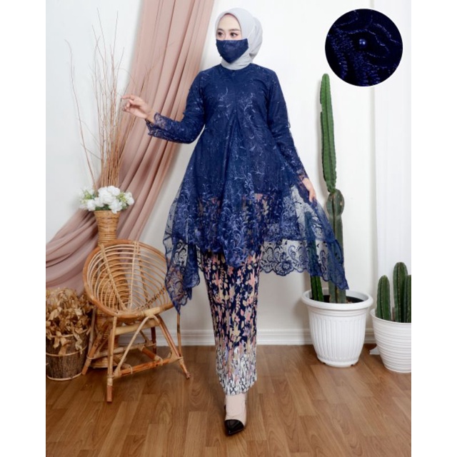 Setelan Kebaya Tunik Amelia / Kebaya Busui / Kebaya Wisuda / Kebaya Modern / Kebaya Cantik-Navy