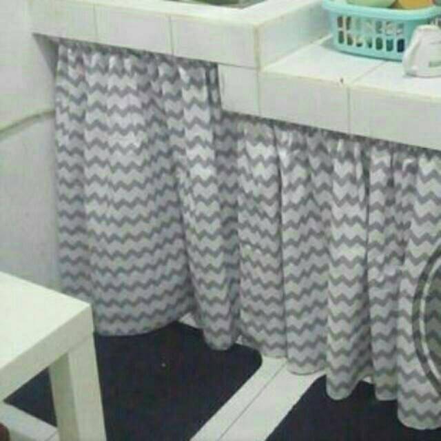 Gorden bawah kompor/Gorden kolong dapur/Gorden Kolong Meja Dapur Katun Premium motif bunga pink