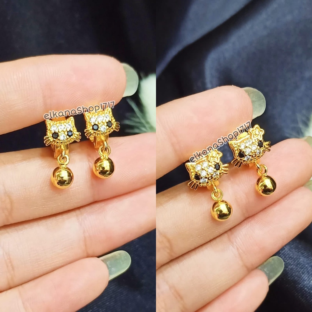 ANTING ANAK-ANAK HELLO KITTY JEPIT PERMATA/CLIP PERHIASAN LOGAM EMAS ANTI KARAT