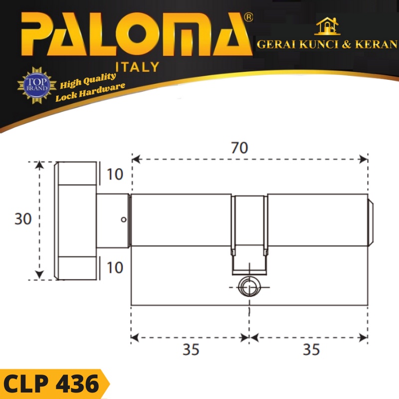 KUNCI KNOB Cylinder PALOMA CLP 436 DELUXE 70MM STD HITAM MATT BLACK