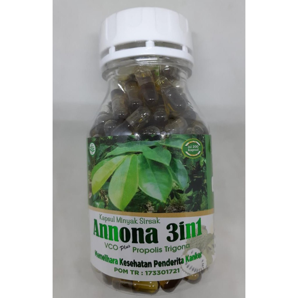 Annona 3 in 1 isi 200 kapsul Minyak Daun Sirsak vco Propolis Trigona Anti Kanker, Tumor, Mioum dll