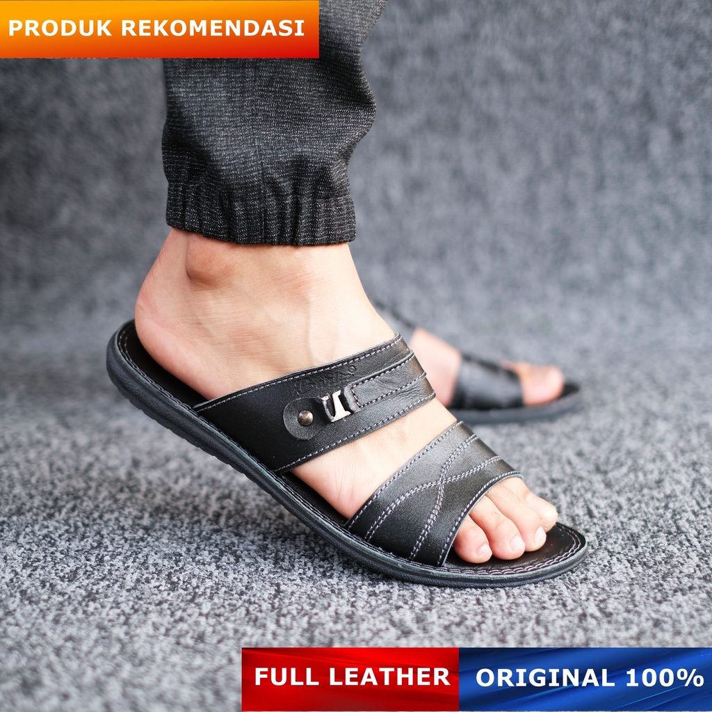 Sandal Pria Kulit Kekinian - Sendal Casual Slide Full Kulit Original