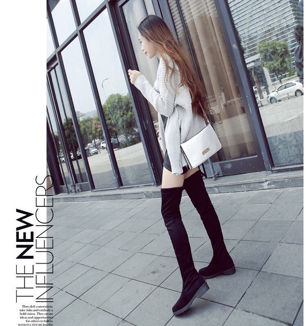 IMPORT MOLLAD Boots Suede Long Winter Overknee Suede Black Panjang Sepaha