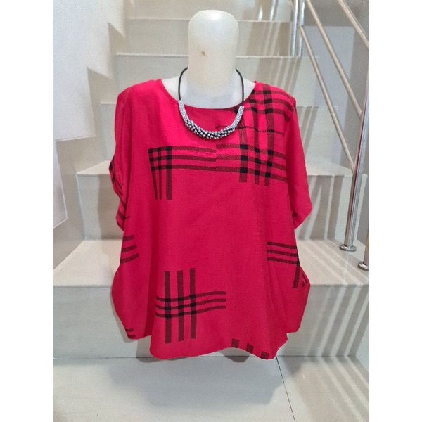 Blouse Brukat dan Kaos Bunga Import Jumbo XL-5XL-203.2 Merah Ld 116