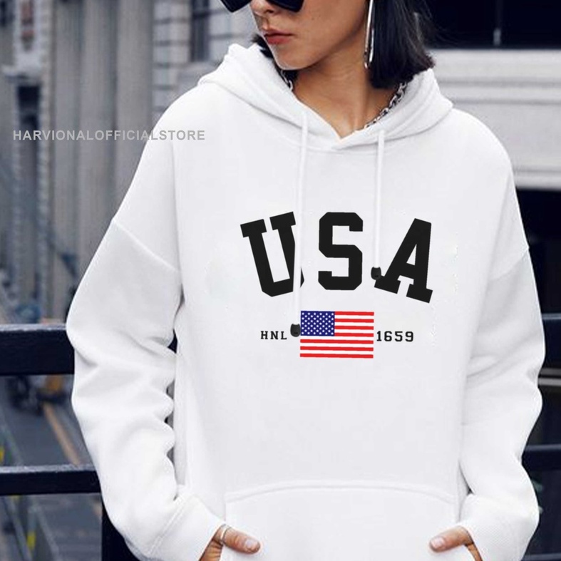 Parisdivarious Sweater Hoodie Jemper Usa Bendera FC Bahan Fleece Size S - XXL (Pria &amp; Wanita)