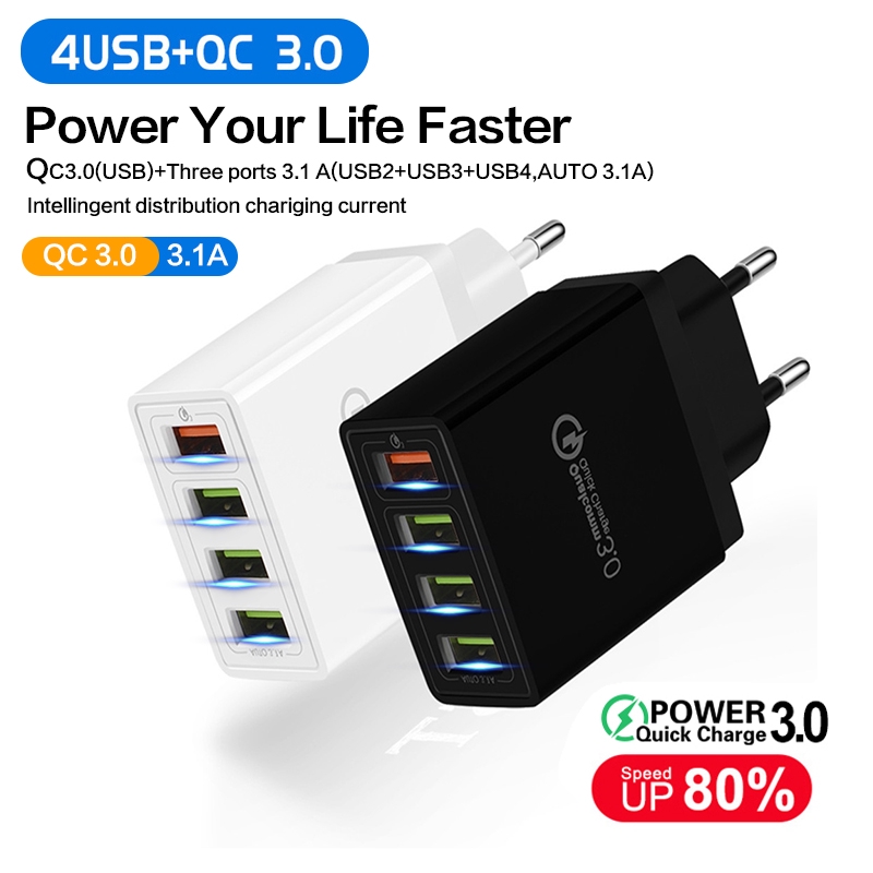 YOOGOO Adapter Fast Charger Kepala 4 Port USB 36W Quick Charge QC 3.0 Plug EU