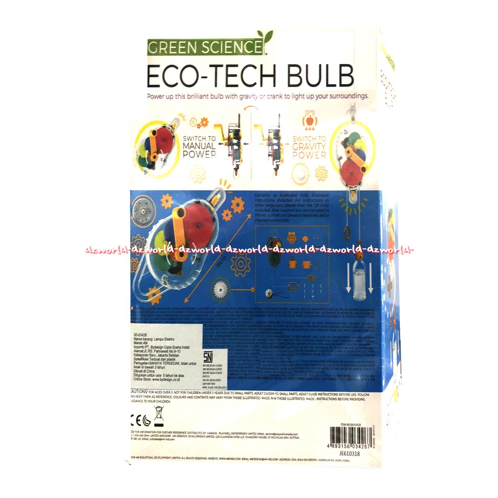 Green Science Eco Tech Bulb Gravity Or Hand Powered 4M Kreasi Anak Membuat Lampu Pegas