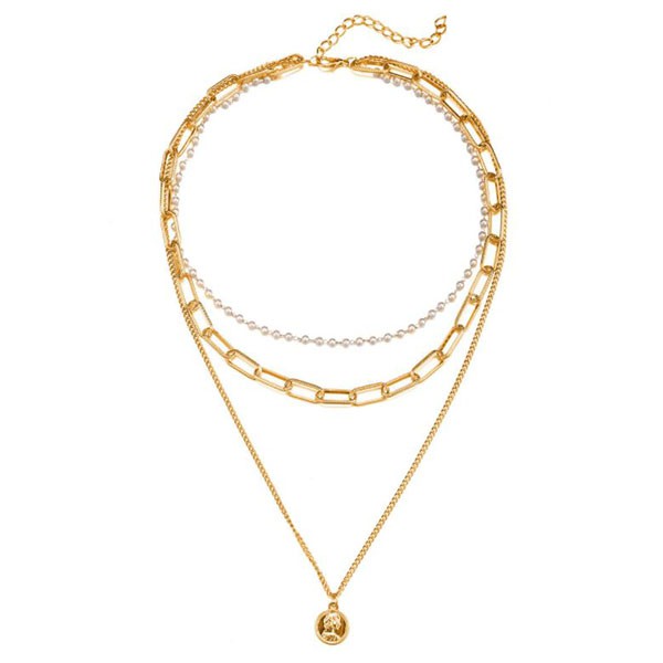 kalung multilayer retro pearl multilayer necklace jka205(1H1)