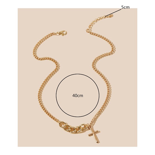 LRC Kalung Fashion Golden Cross Stitching Thick Chain Alloy Necklace K25128