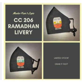 masker kain 3 lapis lokomotif kereta cc 206 ramadhan livery