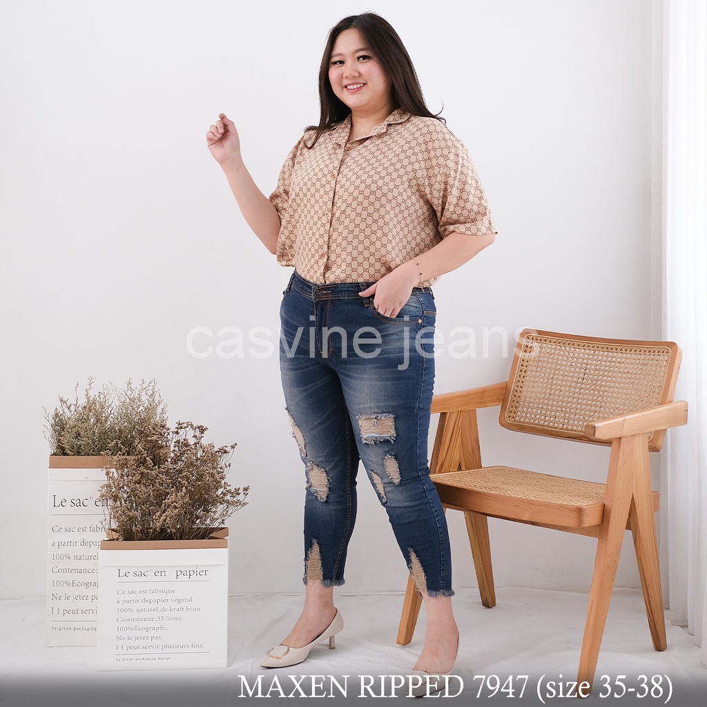 CELANA JEANS WANITA 7/9 MAXEN RIPPED BIGSIZE JUMBO 31-38