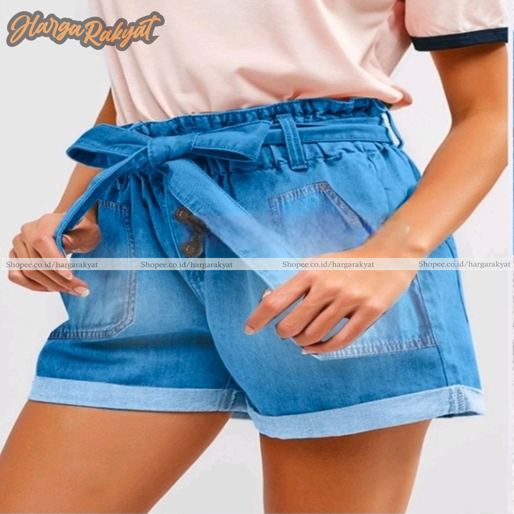 VITA HOTPANTS JEANS KANCING TALI PITA - Celana Hotpants Wanita