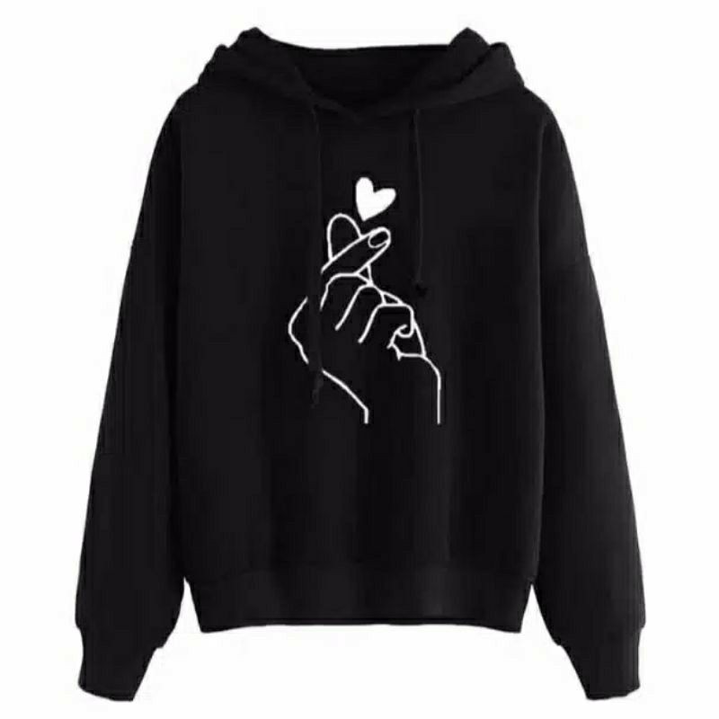 LONGTime379 Sweater Cewek Lt.Saranghaeyo Hoodie Cewek Sweater Wanita Keren New Model-Hitam