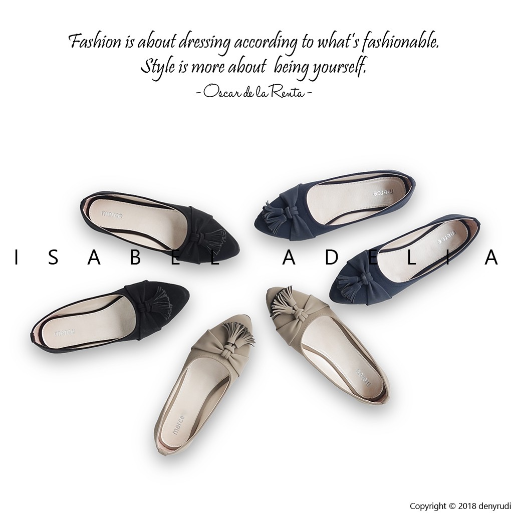Isabel Adelia - APRIL Flat Shoes Wanita Hitam Abu Biru 